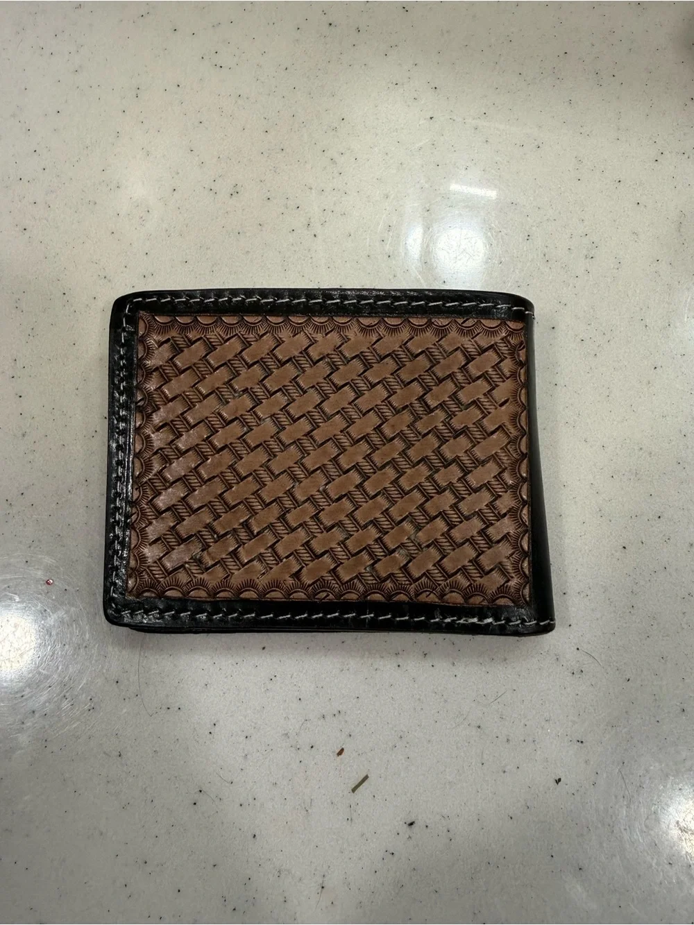Leather Tooled Bifold Wallet in Brown and Black
